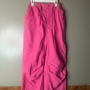 Rolanko Hot Pink Nylon Cargo Pants Streetwear Y2K Parachute Style 16 170